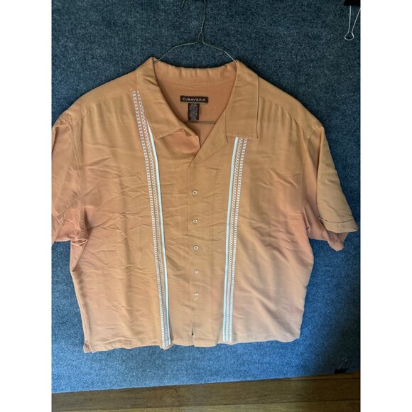 Cubavera Mens 2X/2XT Guayabera Shirt in ORANGEwith Embroidered Panels Short Slee - Picture 7 of 8